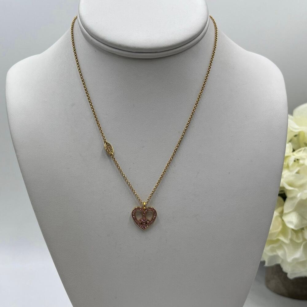 Juicy Couture‎ Signed Pink Pave Crystal Peace Heart Pendant Necklace